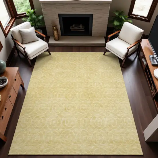 Wheat And Gold Geometric Washable Area Rug With UV Protection Photo 4