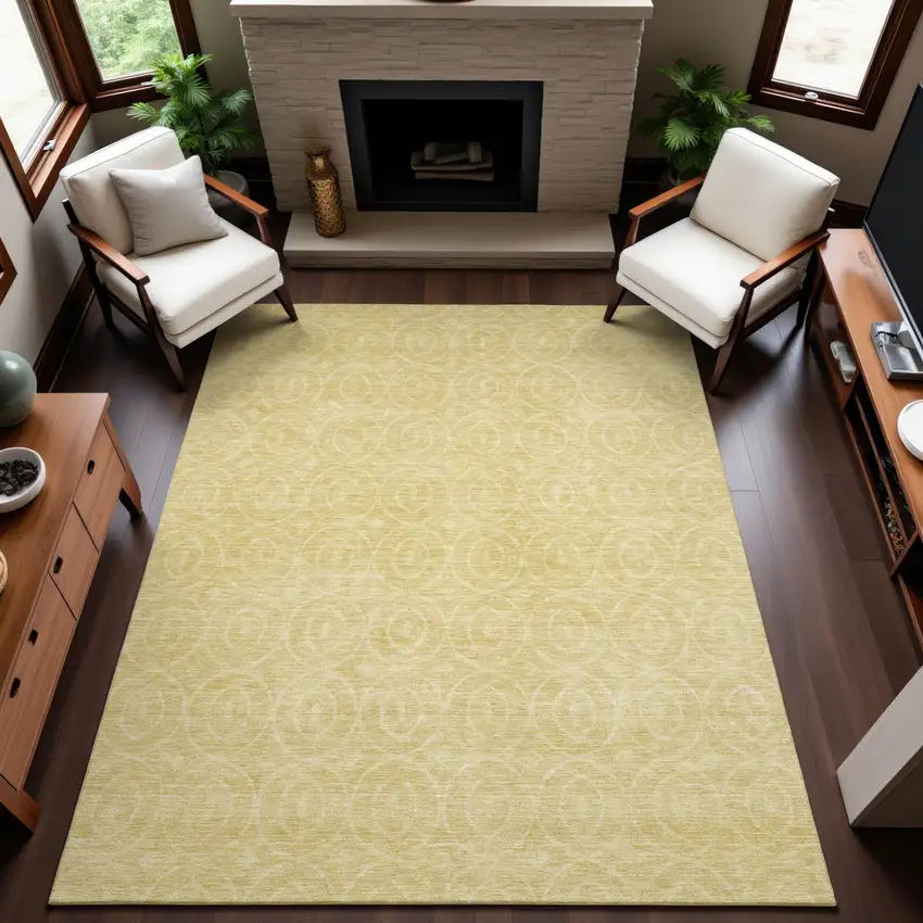 Wheat And Gold Geometric Washable Area Rug With UV Protection Photo 4