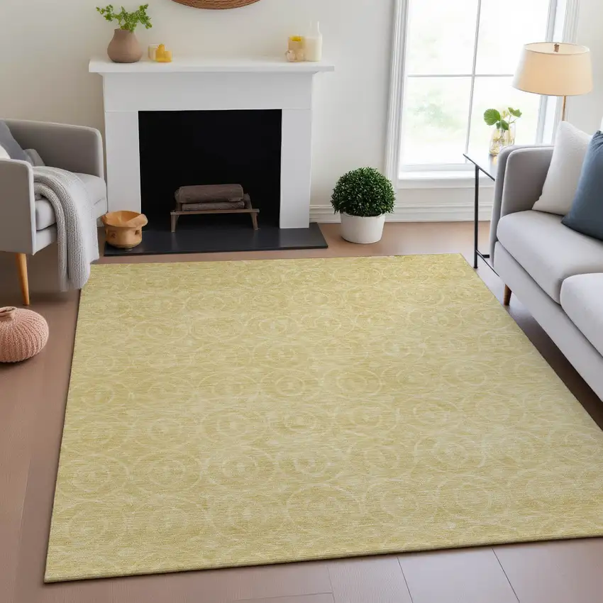 Wheat And Gold Geometric Washable Area Rug With UV Protection Photo 3