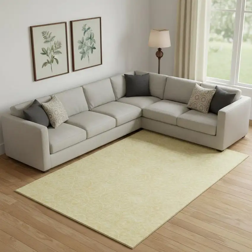 Wheat And Gold Geometric Washable Area Rug With UV Protection Photo 2