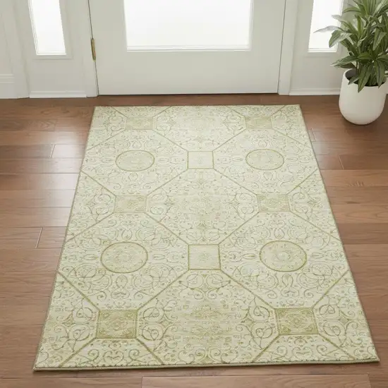 Wheat And Gold Geometric Washable Area Rug With UV Protection Photo 2