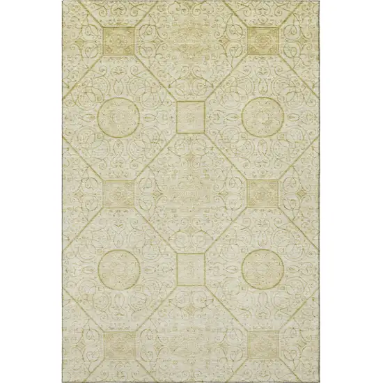 Wheat And Gold Geometric Washable Area Rug With UV Protection Photo 3