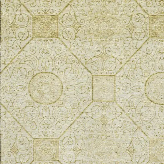 Wheat And Gold Geometric Washable Area Rug With UV Protection Photo 2