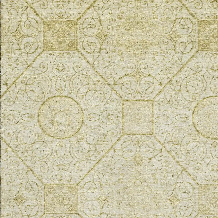 Wheat And Gold Geometric Washable Area Rug With UV Protection Photo 2