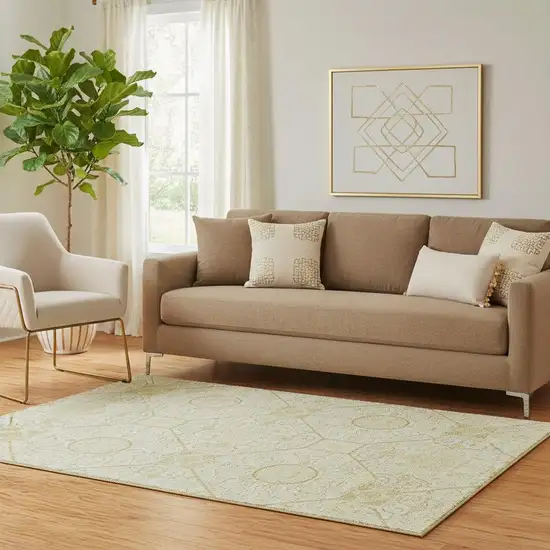 Wheat And Gold Geometric Washable Area Rug With UV Protection Photo 2