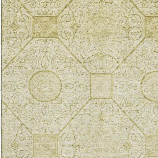 Wheat And Gold Geometric Washable Area Rug With UV Protection Photo 2