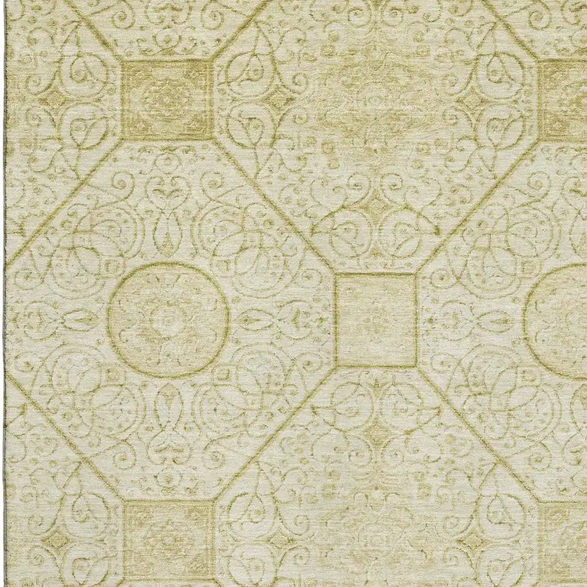 Wheat And Gold Geometric Washable Area Rug With UV Protection Photo 2