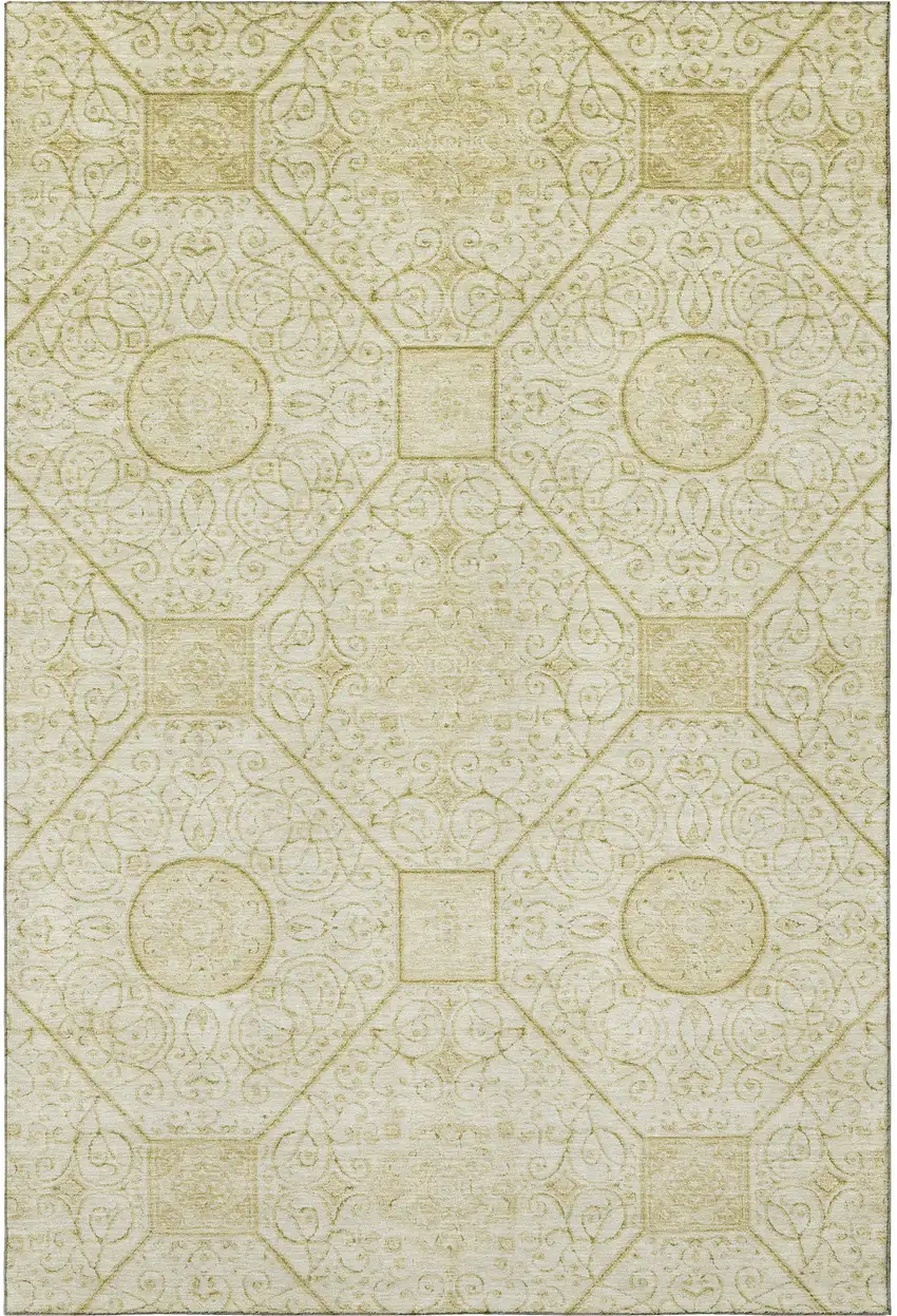 Wheat And Gold Geometric Washable Area Rug With UV Protection Photo 3