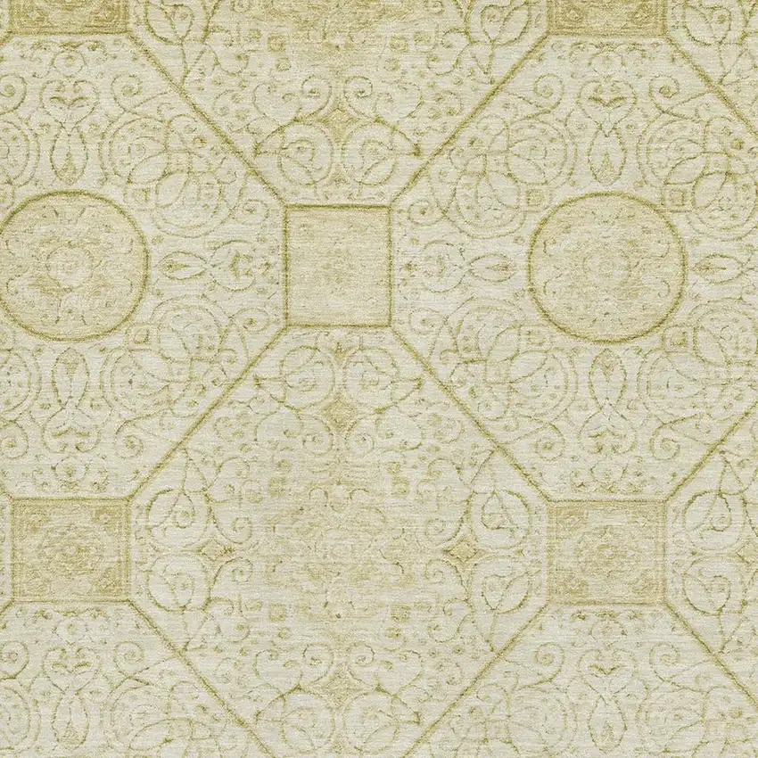 Wheat And Gold Geometric Washable Area Rug With UV Protection Photo 2