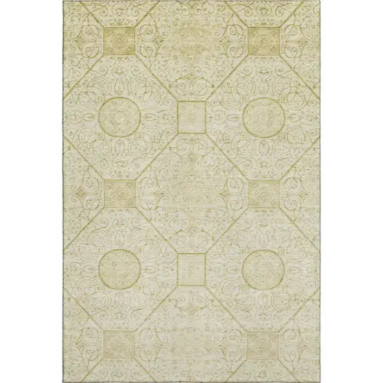 Wheat And Gold Geometric Washable Area Rug With UV Protection Photo 1
