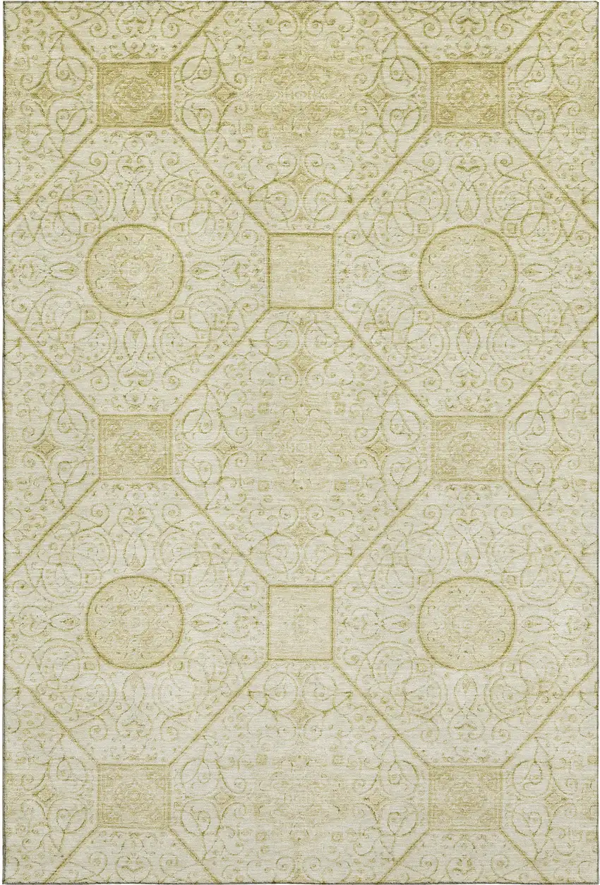 Wheat And Gold Geometric Washable Area Rug With UV Protection Photo 1