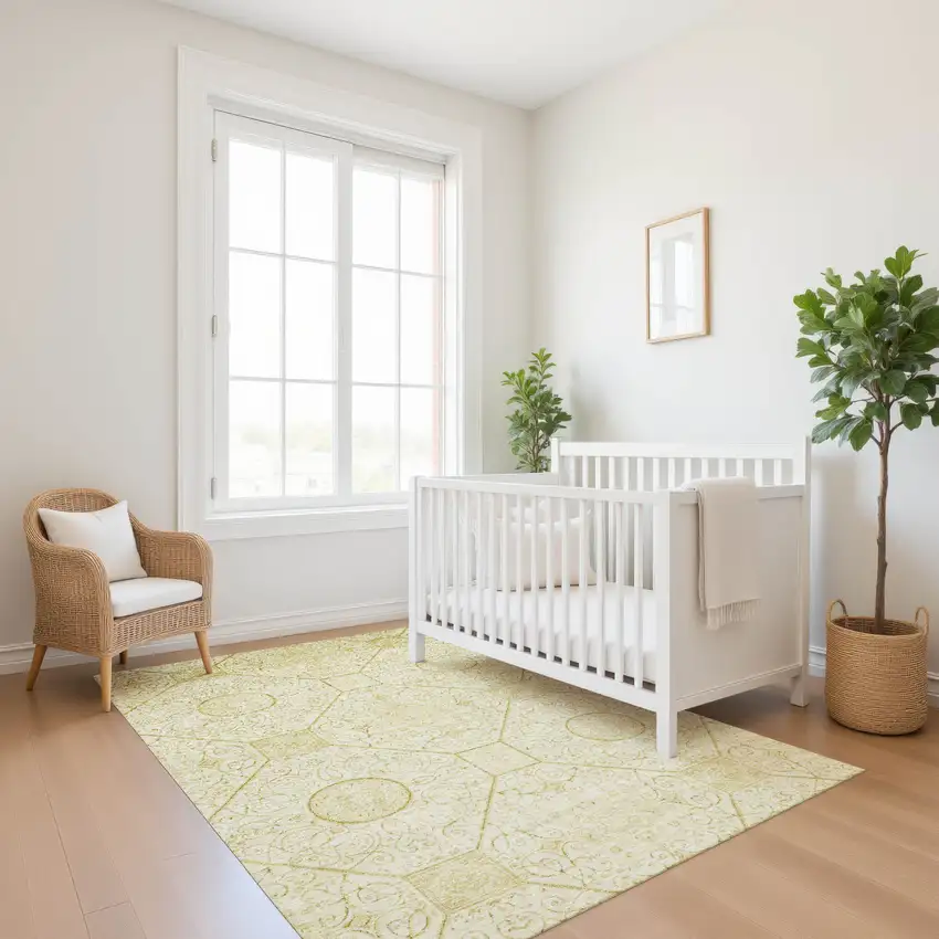 Wheat And Gold Geometric Washable Area Rug With UV Protection Photo 5