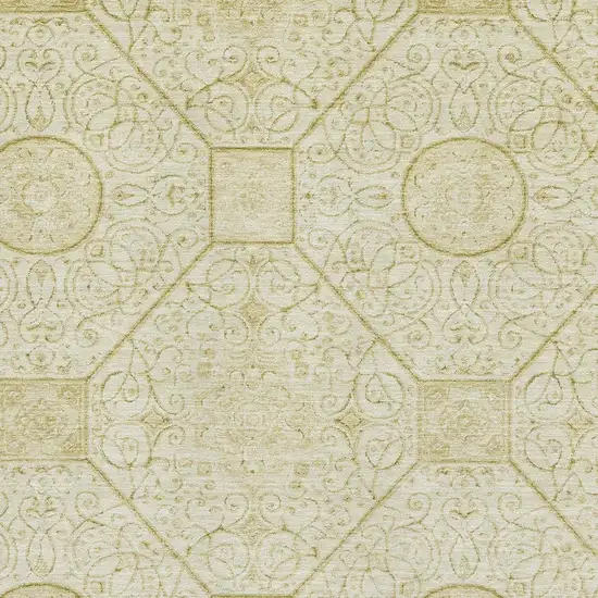 Wheat And Gold Geometric Washable Area Rug With UV Protection Photo 2