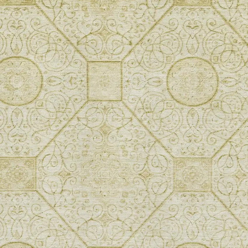 Wheat And Gold Geometric Washable Area Rug With UV Protection Photo 2