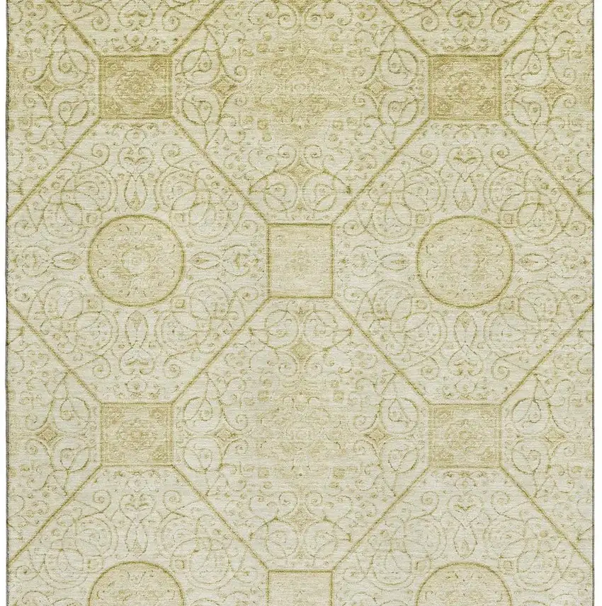Wheat And Gold Geometric Washable Area Rug With UV Protection Photo 3