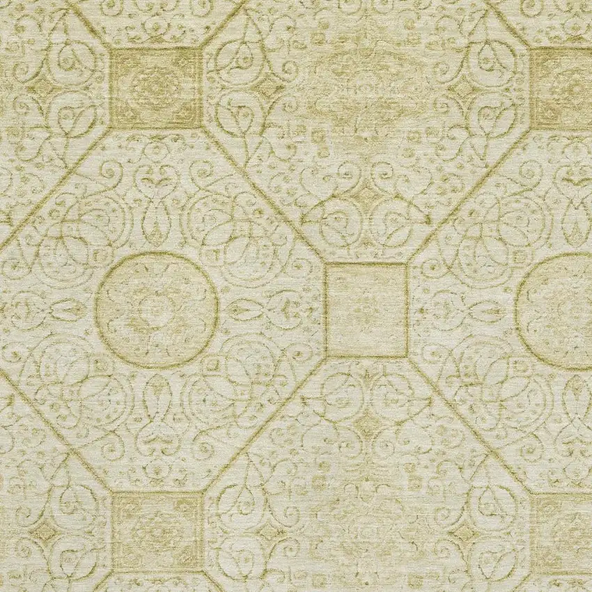 Wheat And Gold Geometric Washable Area Rug With UV Protection Photo 2