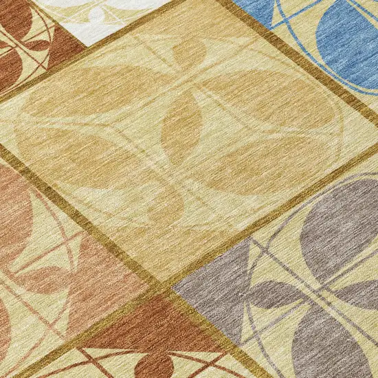 Wheat And Gold Geometric Washable Indoor Outdoor Area Rug Photo 5