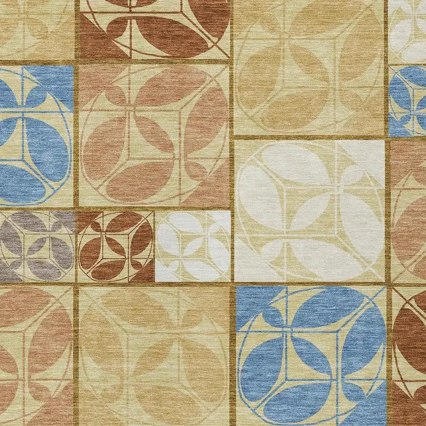 Wheat And Gold Geometric Washable Indoor Outdoor Area Rug Photo 2