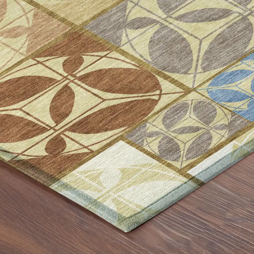 Wheat And Gold Geometric Washable Indoor Outdoor Area Rug Photo 4