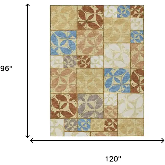 Wheat And Gold Geometric Washable Indoor Outdoor Area Rug Photo 6