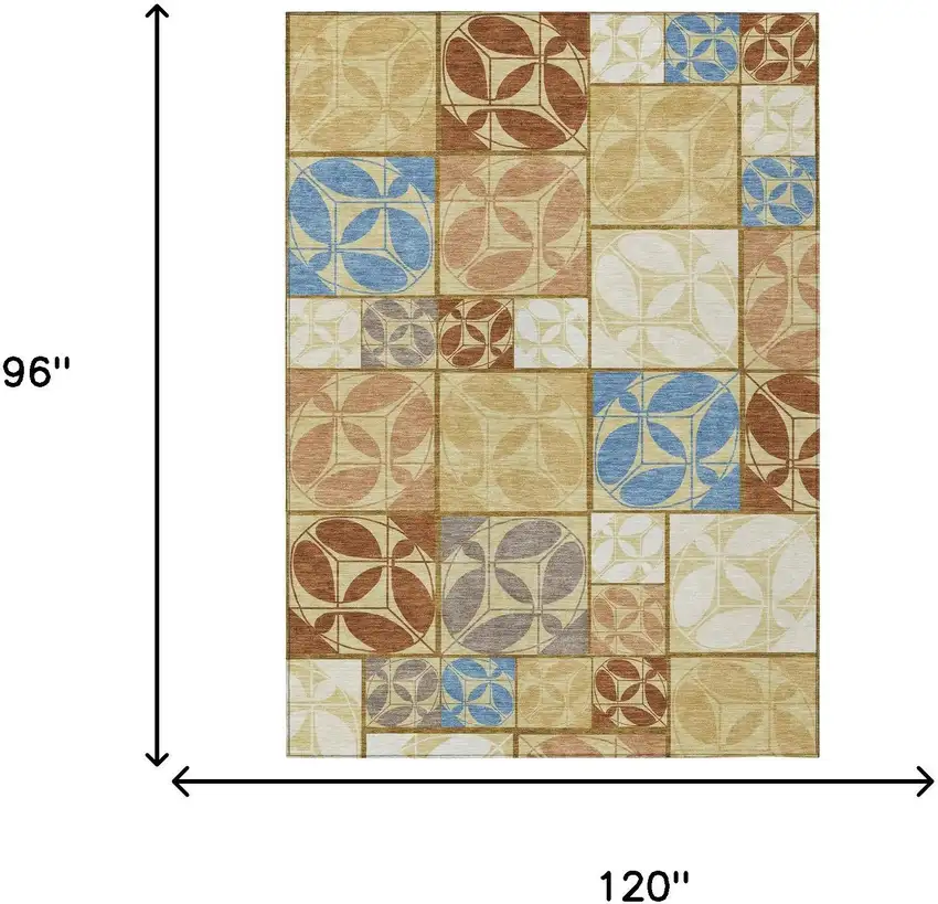 Wheat And Gold Geometric Washable Indoor Outdoor Area Rug Photo 6