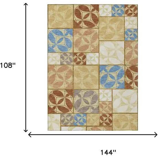 Wheat And Gold Geometric Washable Indoor Outdoor Area Rug Photo 6