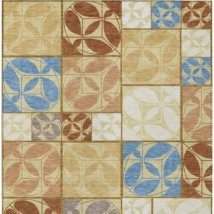 Wheat And Gold Geometric Washable Indoor Outdoor Area Rug Photo 3