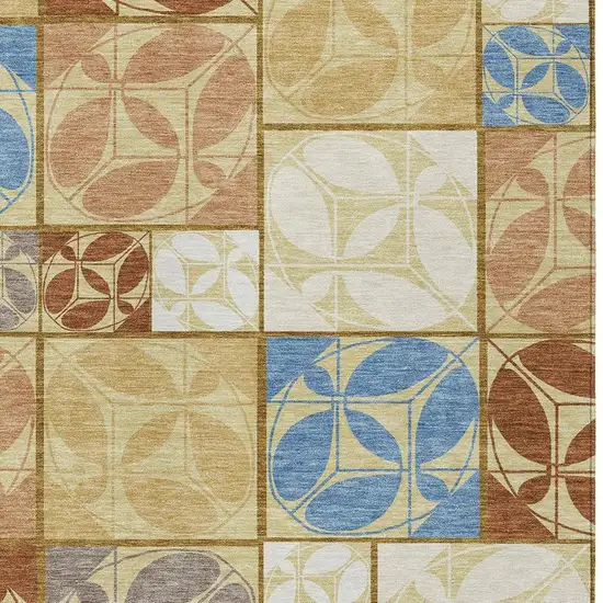 Wheat And Gold Geometric Washable Indoor Outdoor Area Rug Photo 2
