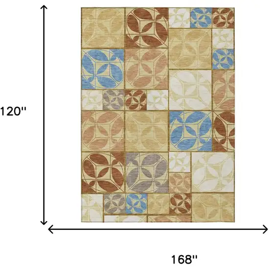 Wheat And Gold Geometric Washable Indoor Outdoor Area Rug Photo 6