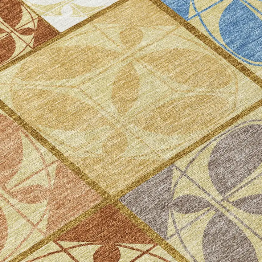 Wheat And Gold Geometric Washable Indoor Outdoor Area Rug Photo 5