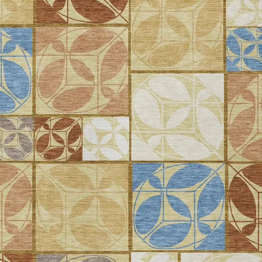 Wheat And Gold Geometric Washable Indoor Outdoor Area Rug Photo 2