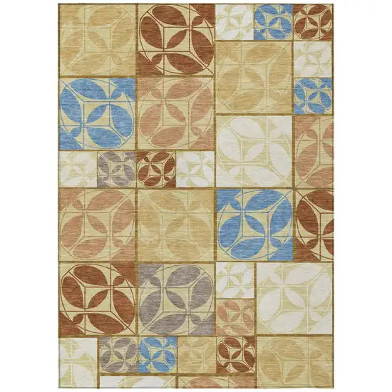 Wheat And Gold Geometric Washable Indoor Outdoor Area Rug Photo 1