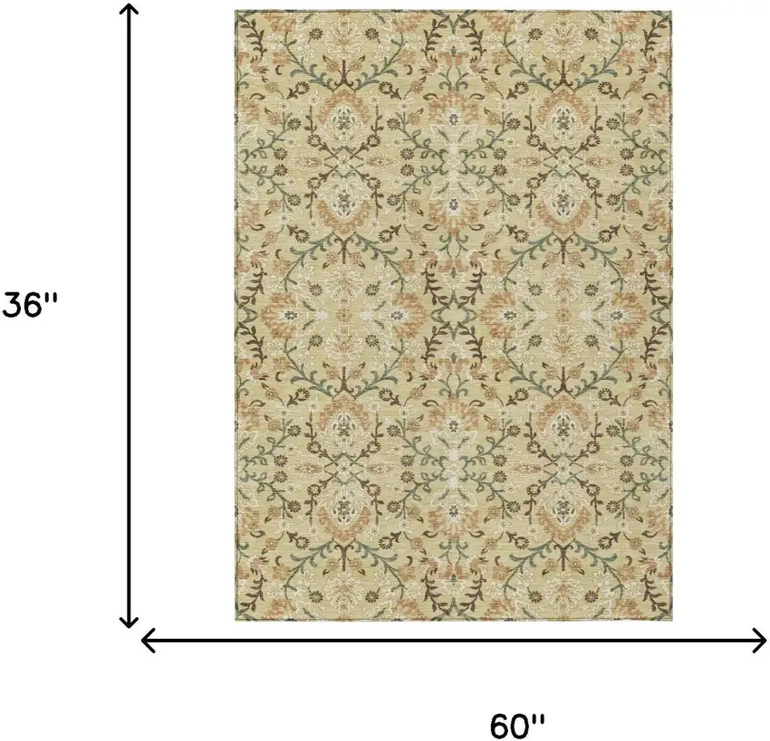 Wheat And Gold Geometric Washable Indoor Outdoor Area Rug Photo 6