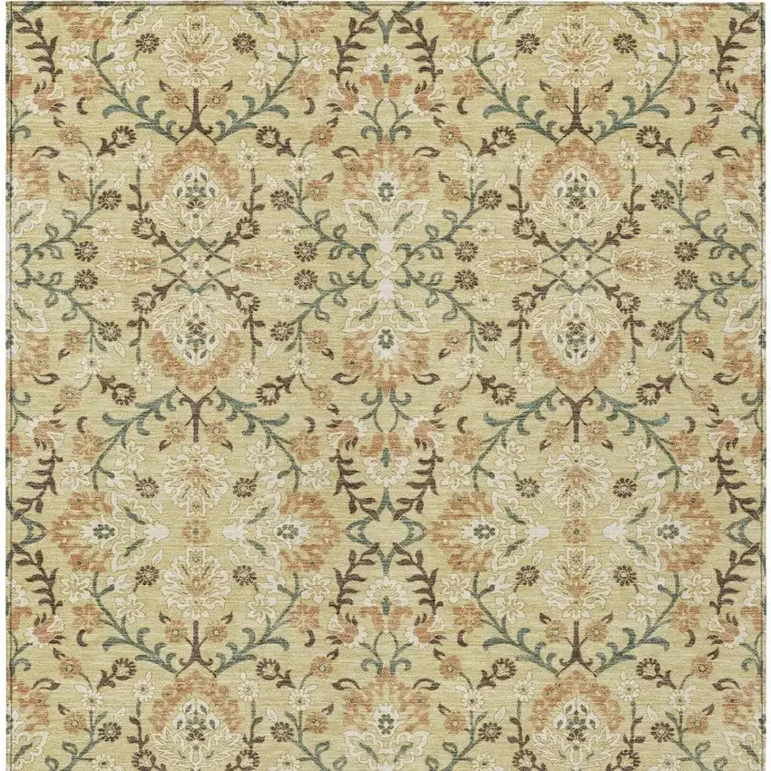 Wheat And Gold Geometric Washable Indoor Outdoor Area Rug Photo 3