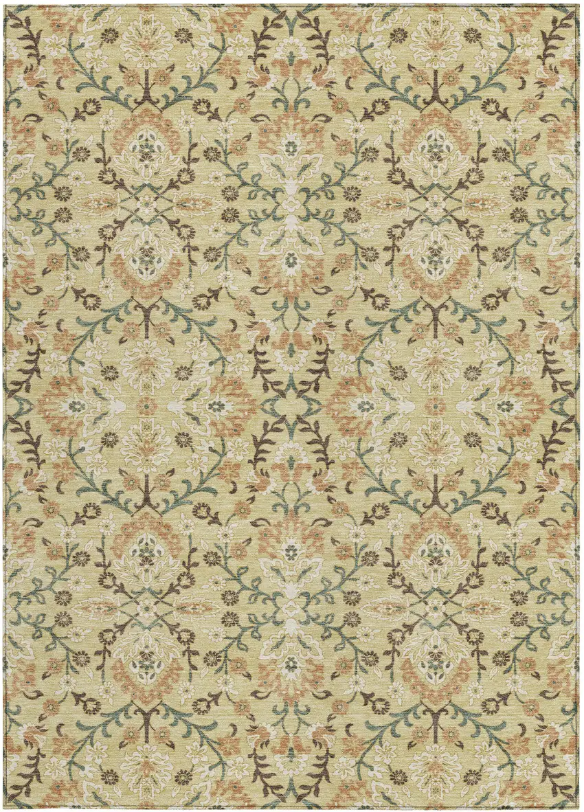 Wheat And Gold Geometric Washable Indoor Outdoor Area Rug Photo 3