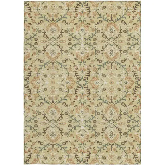Wheat And Gold Geometric Washable Indoor Outdoor Area Rug Photo 3