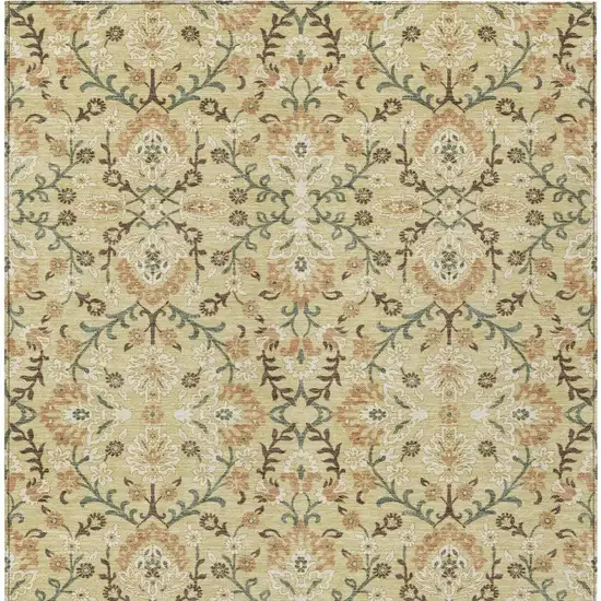 Wheat And Gold Geometric Washable Indoor Outdoor Area Rug Photo 3