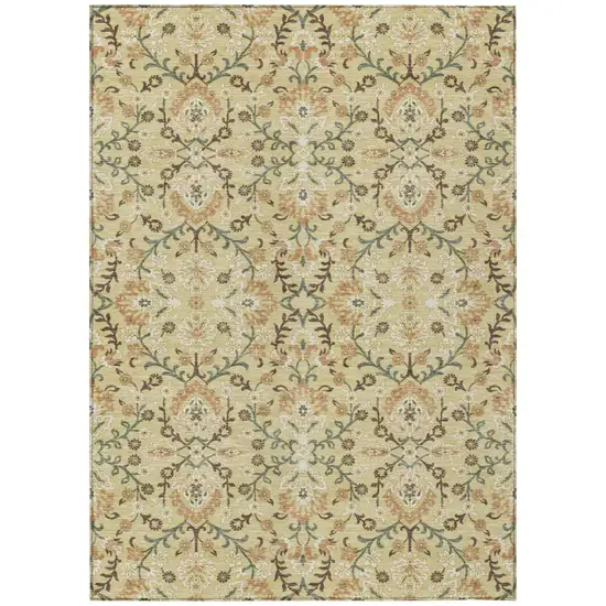 Wheat And Gold Geometric Washable Indoor Outdoor Area Rug Photo 1