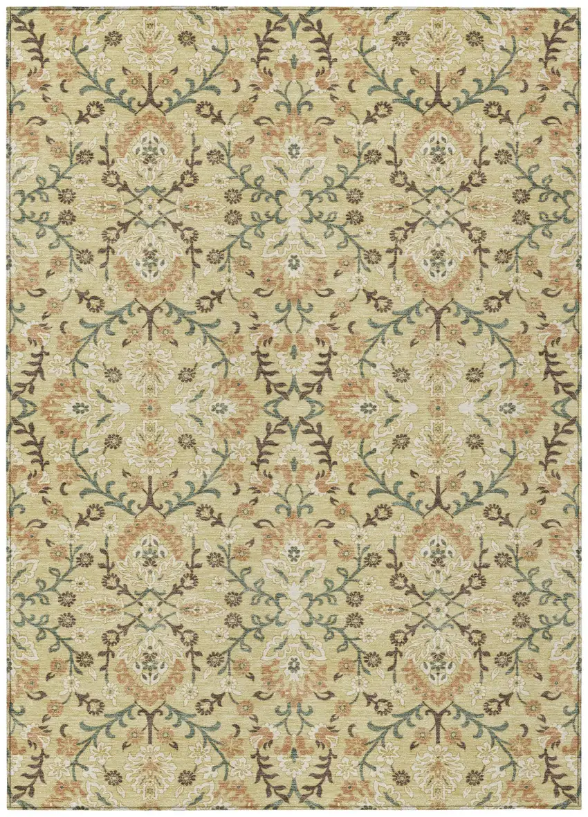 Wheat And Gold Geometric Washable Indoor Outdoor Area Rug Photo 1