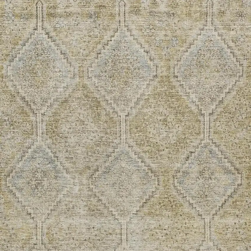 Wheat And Gold Geometric Washable Indoor Outdoor Area Rug Photo 3