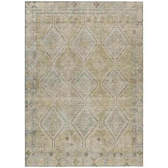 Wheat And Gold Geometric Washable Indoor Outdoor Area Rug Photo 2