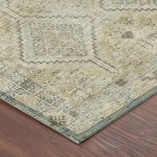 Wheat And Gold Geometric Washable Indoor Outdoor Area Rug Photo 5