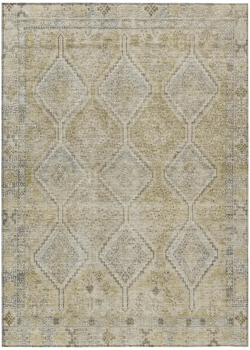 Wheat And Gold Geometric Washable Indoor Outdoor Area Rug Photo 2