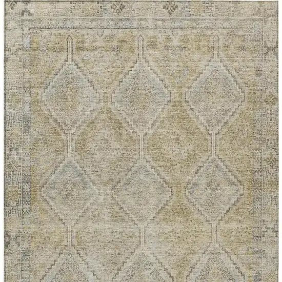 Wheat And Gold Geometric Washable Indoor Outdoor Area Rug Photo 4
