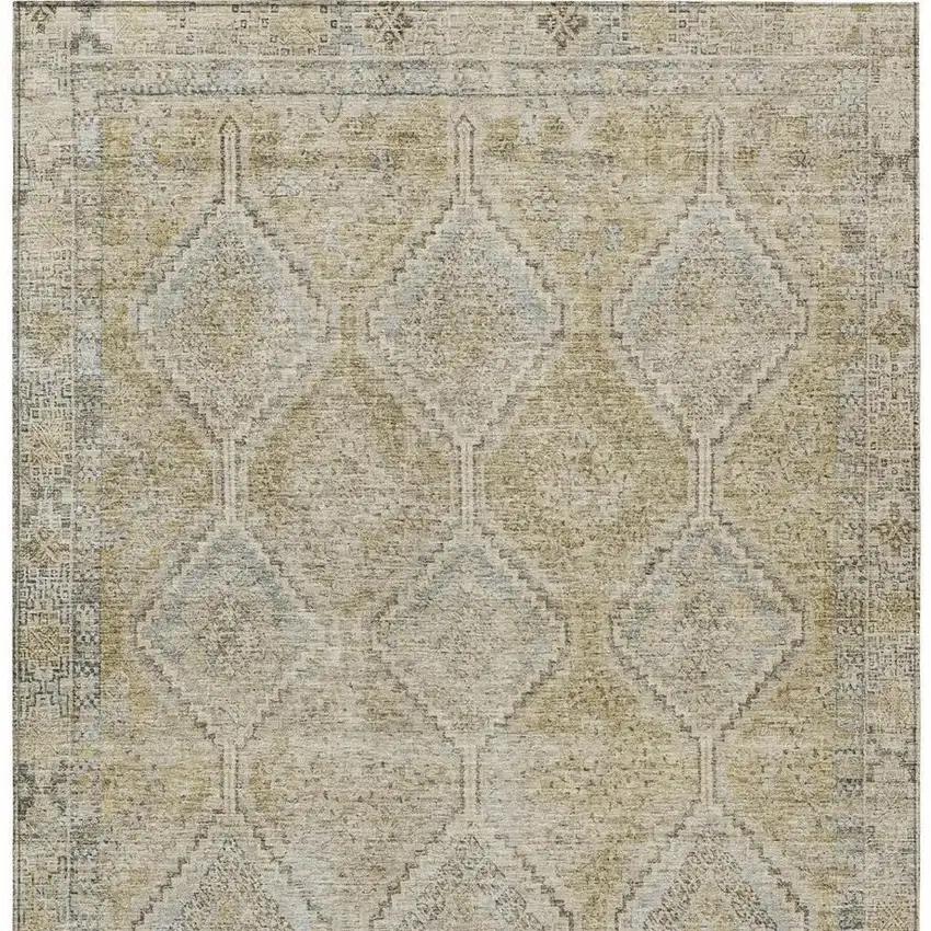 Wheat And Gold Geometric Washable Indoor Outdoor Area Rug Photo 4