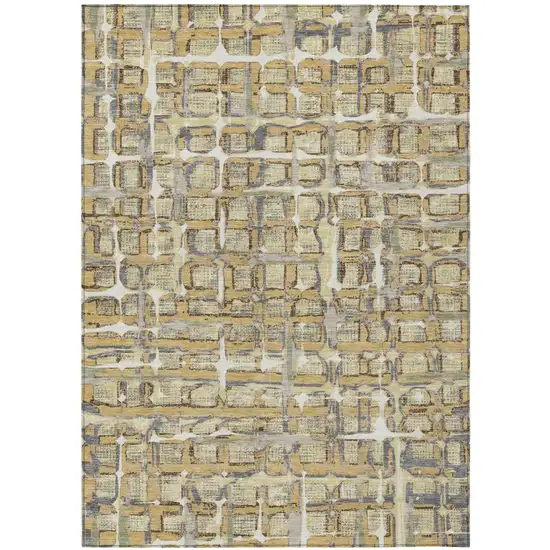 Wheat And Gold Geometric Washable Indoor Outdoor Area Rug Photo 2
