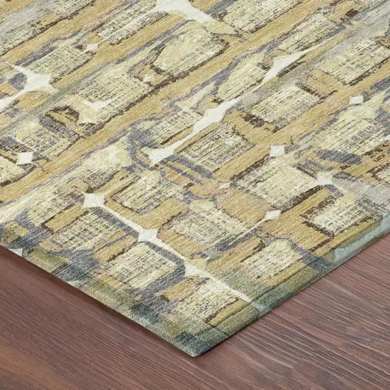 Wheat And Gold Geometric Washable Indoor Outdoor Area Rug Photo 3