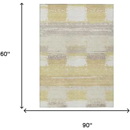 Wheat And Gold Geometric Washable Indoor Outdoor Area Rug Photo 5