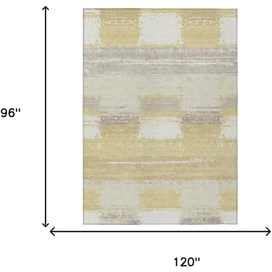 Wheat And Gold Geometric Washable Indoor Outdoor Area Rug Photo 5