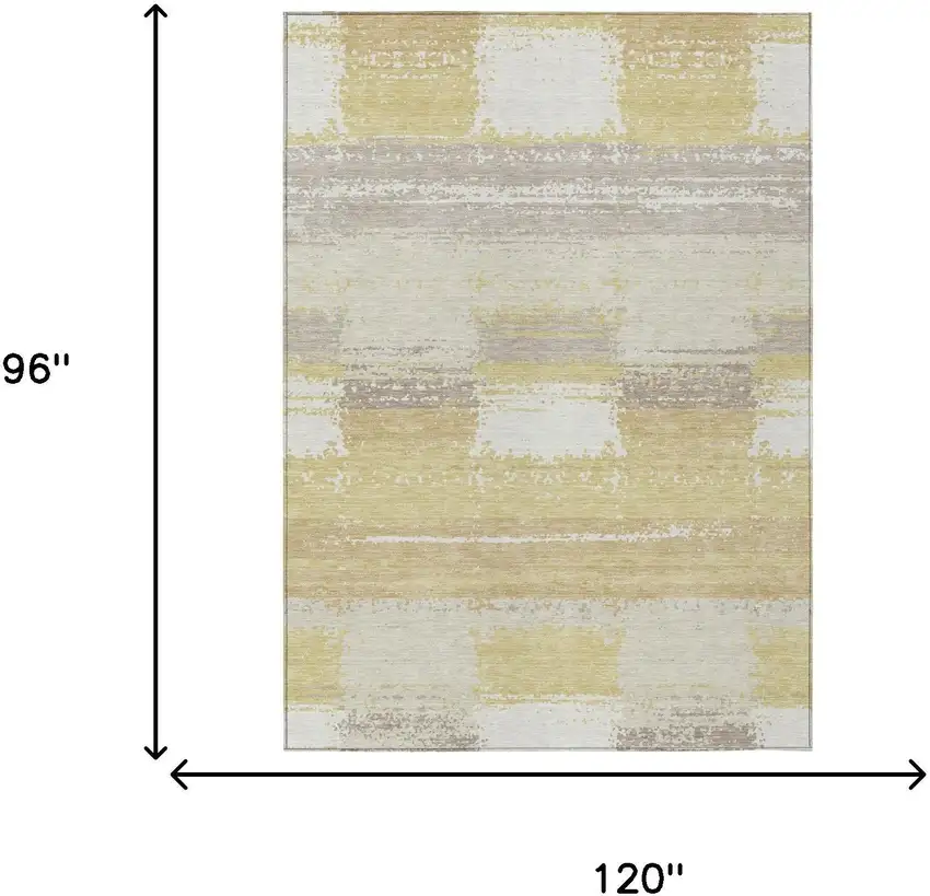 Wheat And Gold Geometric Washable Indoor Outdoor Area Rug Photo 5